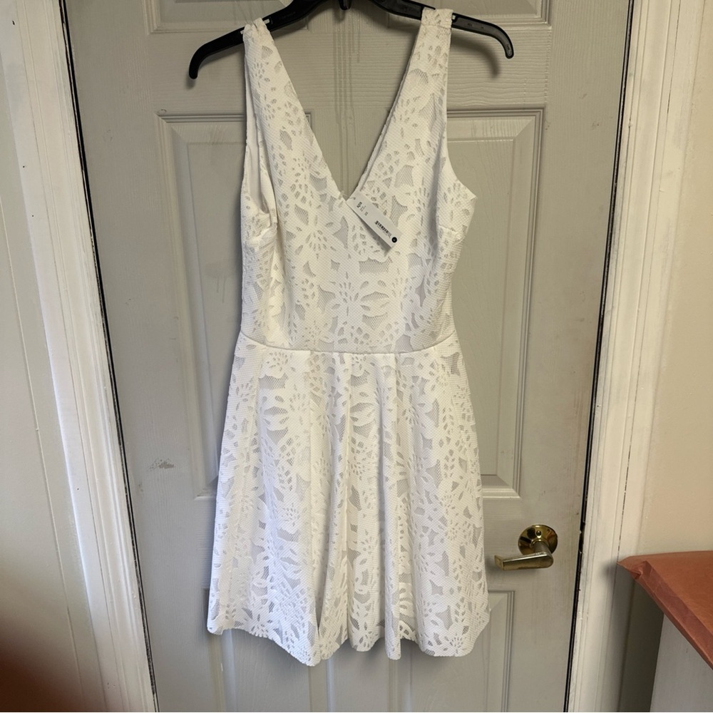 Aqua White Lace V-Neck Skater Dress